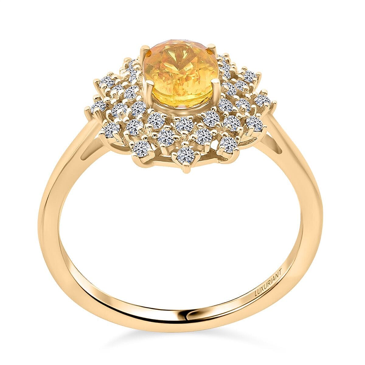 AAA Madagascar Yellow Sapphire and Luxuriant Lab Grown Diamond (SI) 2.15 ctw Snowflake Ring in 10K Yellow Gold (Size 5.5) image number 0