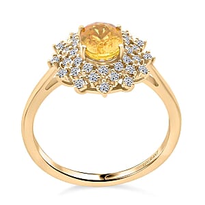 AAA Madagascar Yellow Sapphire and Luxuriant Lab Grown Diamond (SI) 2.15 ctw Snowflake Ring in 10K Yellow Gold (Size 5.5)