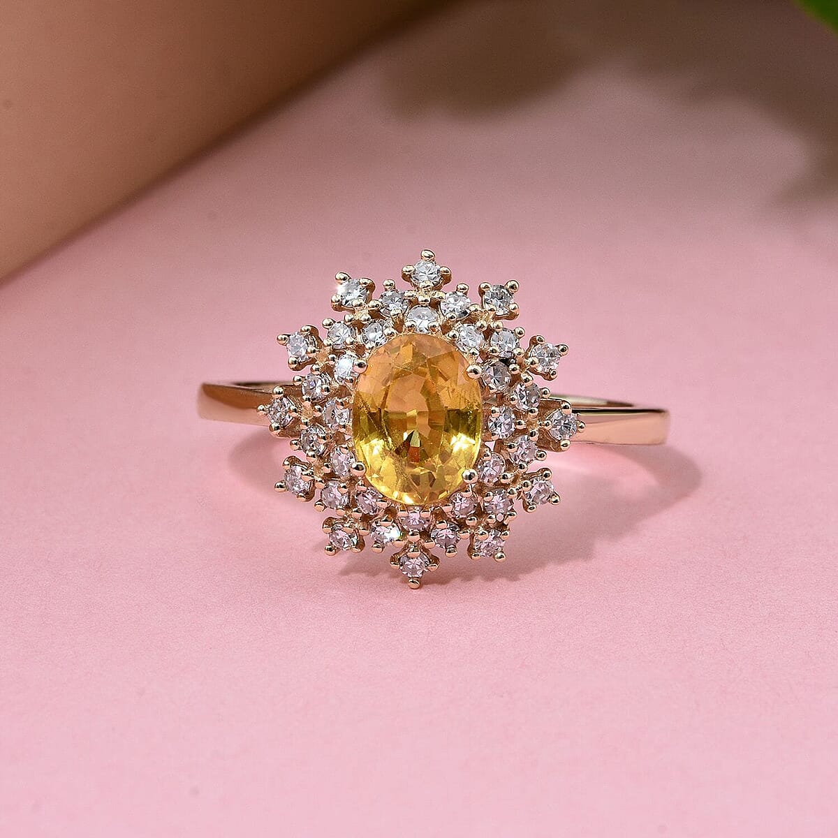 AAA Madagascar Yellow Sapphire and Luxuriant Lab Grown Diamond (SI) 2.15 ctw Snowflake Ring in 10K Yellow Gold (Size 6.5) image number 1