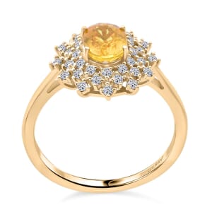 AAA Madagascar Yellow Sapphire and Luxuriant Lab Grown Diamond (SI) 2.15 ctw Snowflake Ring in 10K Yellow Gold (Size 10.5)