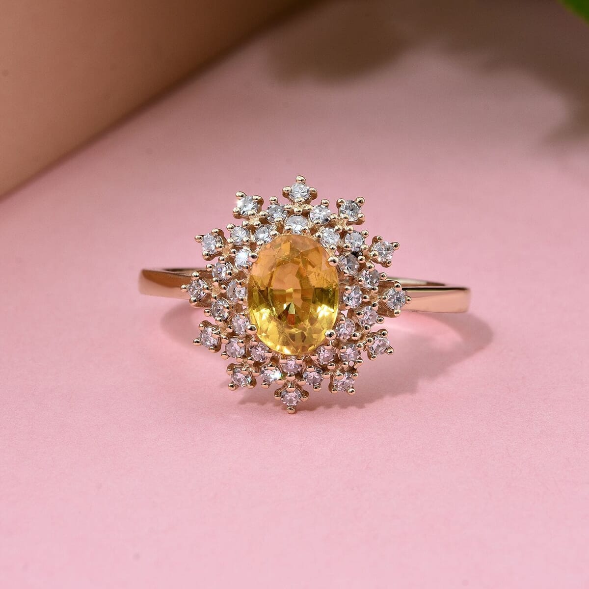 AAA Madagascar Yellow Sapphire and Luxuriant Lab Grown Diamond (SI) 2.15 ctw Snowflake Ring in 10K Yellow Gold (Size 10.5) image number 1