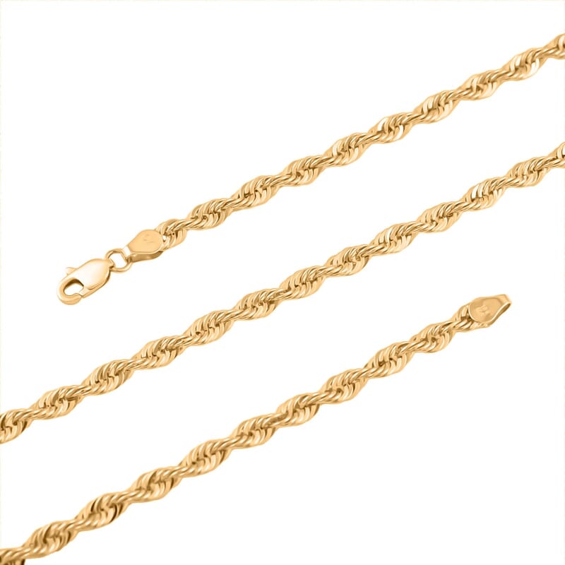 3.8mm Shinny Rope Chain Necklace in 10K Yellow Gold 6.7 Grams 22 Inches 