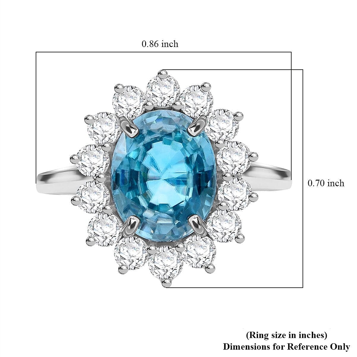 Luxuriant AAA Cambodian Blue Zircon and Lab Grown Diamond (SI) 5.00 ctw Sunburst Ring in 10K White Gold (Size 5.5) image number 6