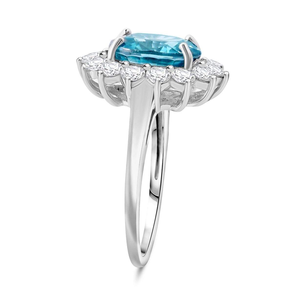 Luxuriant AAA Cambodian Blue Zircon and Lab Grown Diamond (SI) 5.00 ctw Sunburst Ring in 10K White Gold (Size 7.5) image number 4