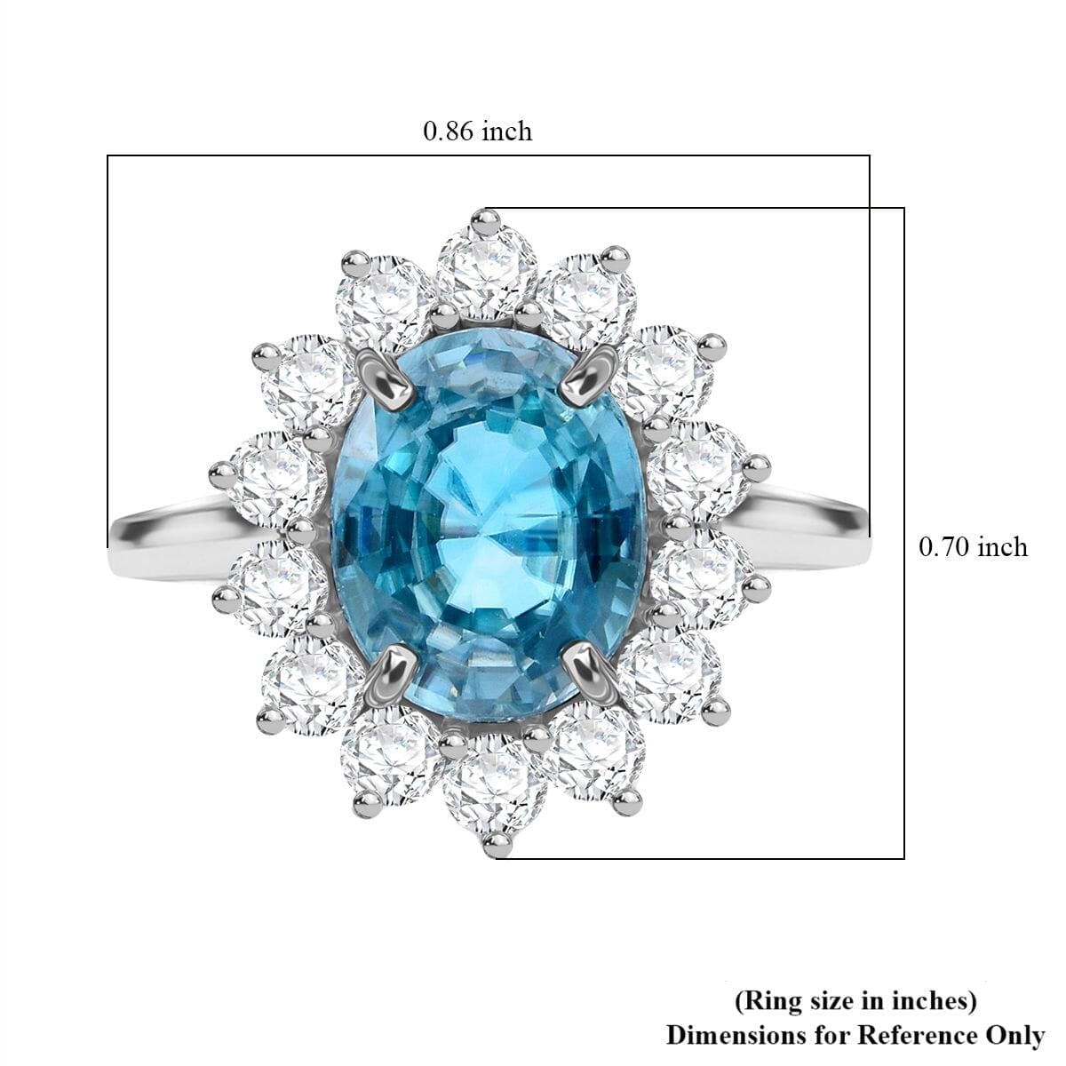 Luxuriant AAA Cambodian Blue Zircon and Lab Grown Diamond (SI) 5.00 ctw Sunburst Ring in 10K White Gold (Size 7.5) image number 6