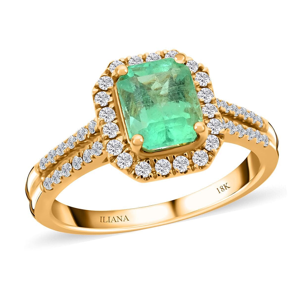 Iliana AAA Boyaca Colombian Emerald and G-H SI Diamond 1.70 ctw Halo Ring in 18K Yellow Gold (Size 6.0) image number 0
