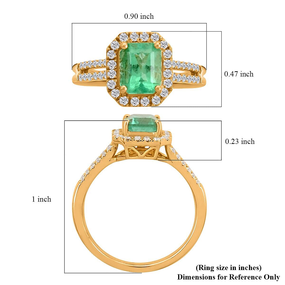 Iliana AAA Boyaca Colombian Emerald and G-H SI Diamond 1.70 ctw Halo Ring in 18K Yellow Gold (Size 6.0) image number 4