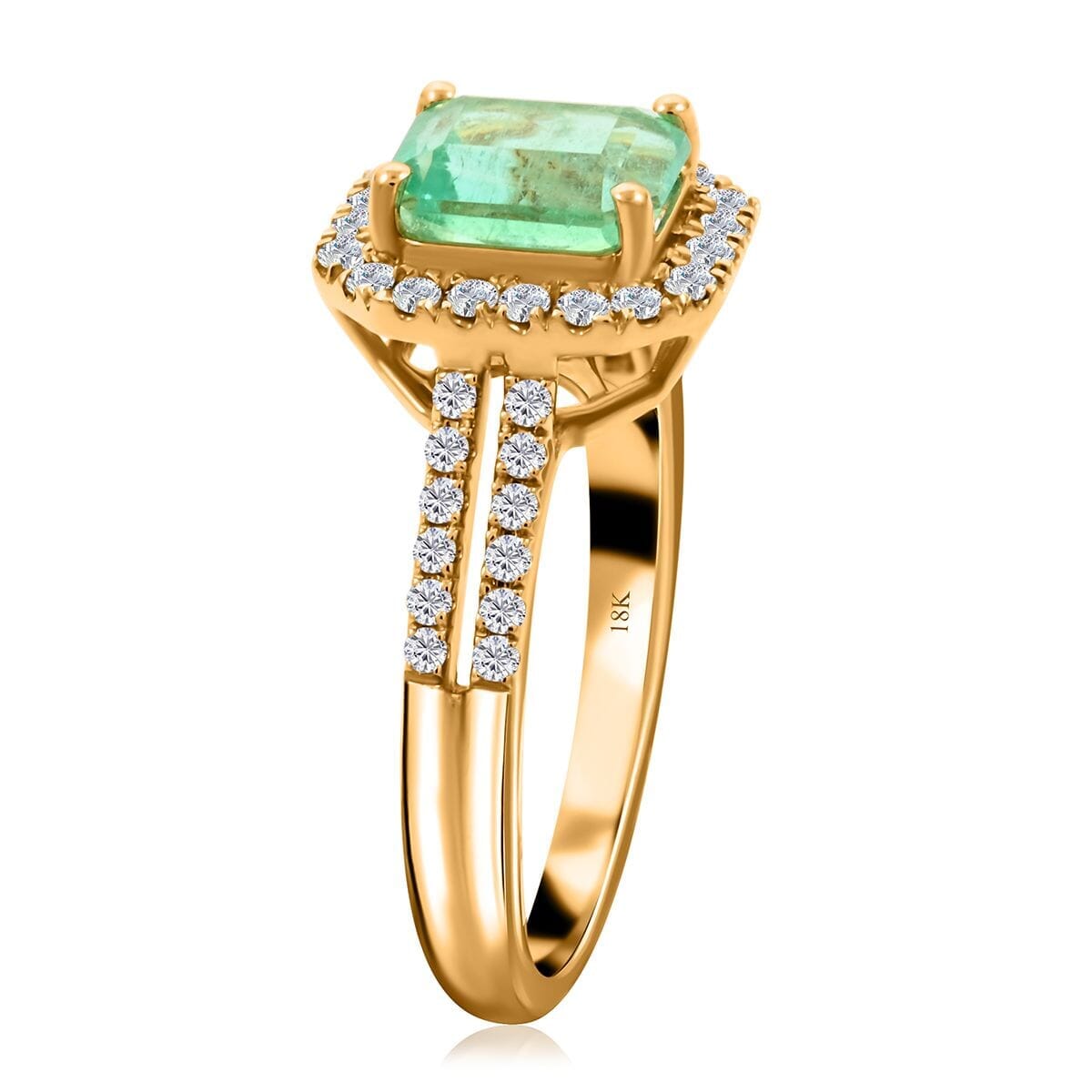 Iliana AAA Boyaca Colombian Emerald and G-H SI Diamond 1.70 ctw Halo Ring in 18K Yellow Gold (Size 8.0) image number 3
