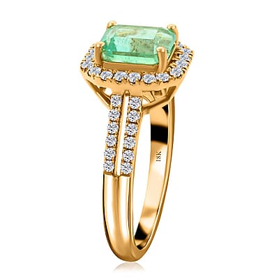 Iliana AAA Boyaca Colombian Emerald and G-H SI Diamond 1.70 ctw Halo Ring in 18K Yellow Gold (Size 8.0)