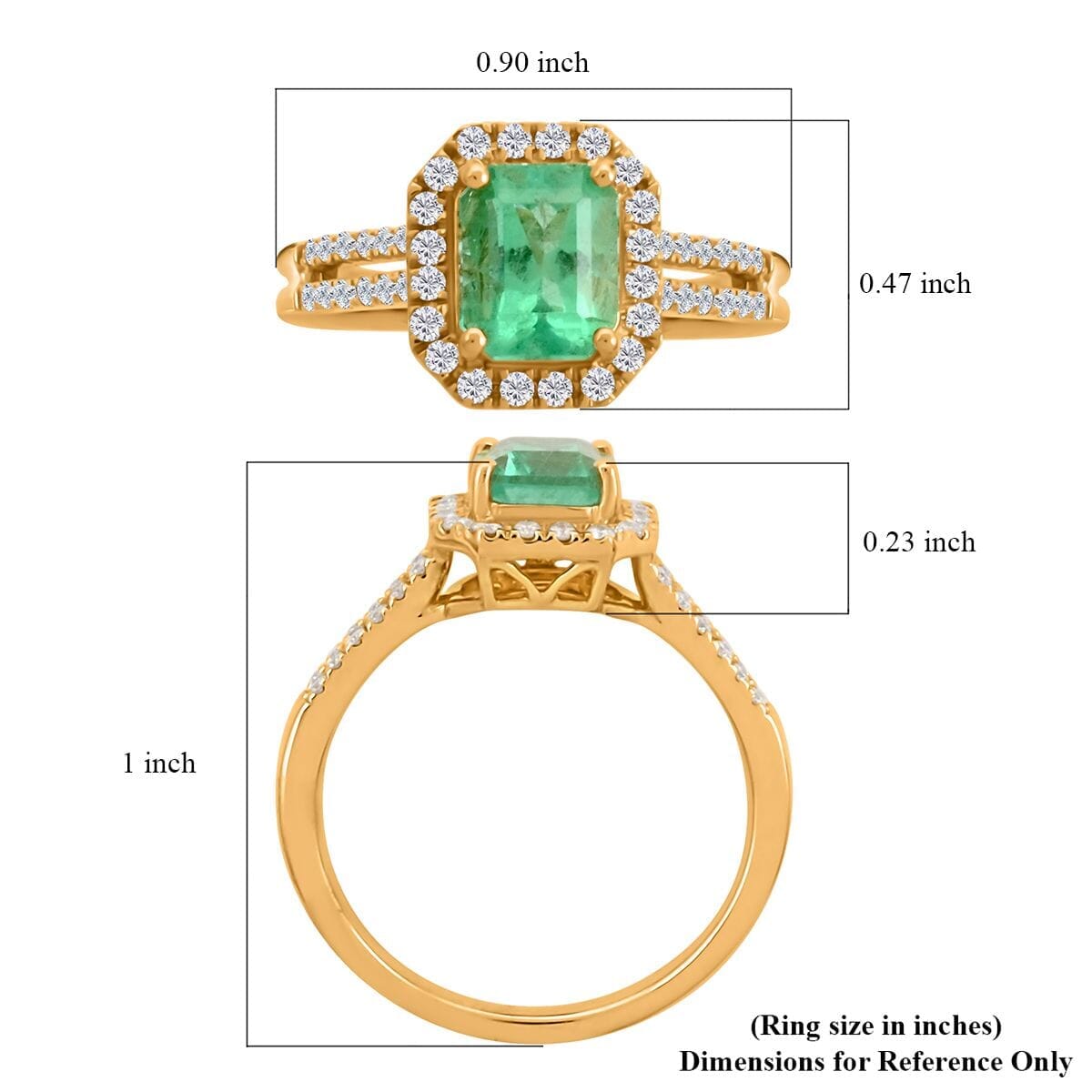 Iliana AAA Boyaca Colombian Emerald and G-H SI Diamond 1.70 ctw Halo Ring in 18K Yellow Gold (Size 8.0) image number 4
