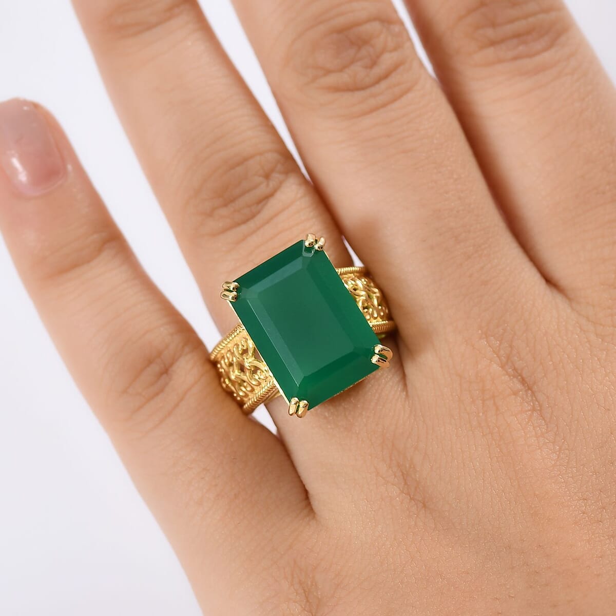 Karis Verde Onyx Solitaire Ring 18K YG Plated (Size 10.0) 12.50 ctw image number 2