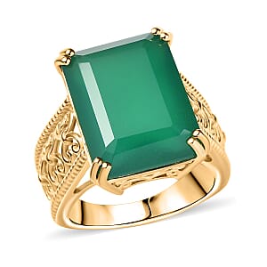 Karis Verde Onyx 12.50 ctw Art Deco Solitaire Ring 18K YG Plated (Size 7.0)