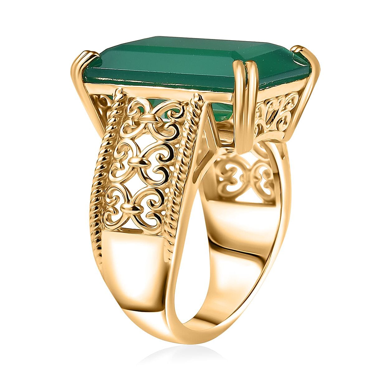 Karis Verde Onyx 12.50 ctw Art Deco Solitaire Ring 18K YG Plated (Size 8.0) image number 3