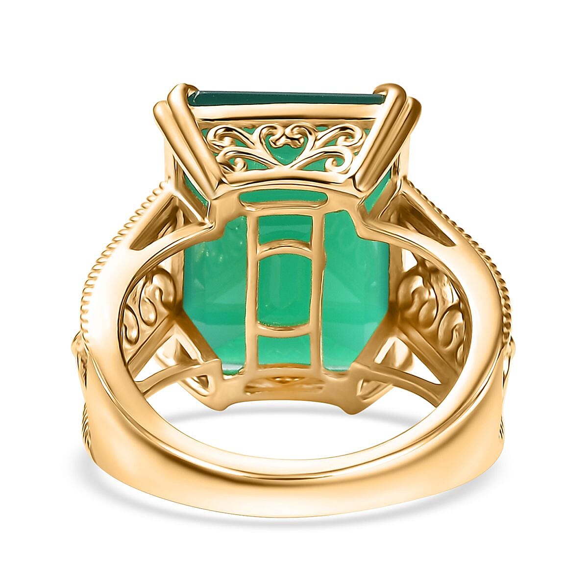 Karis Verde Onyx 12.50 ctw Art Deco Solitaire Ring 18K YG Plated (Size 8.0) image number 4