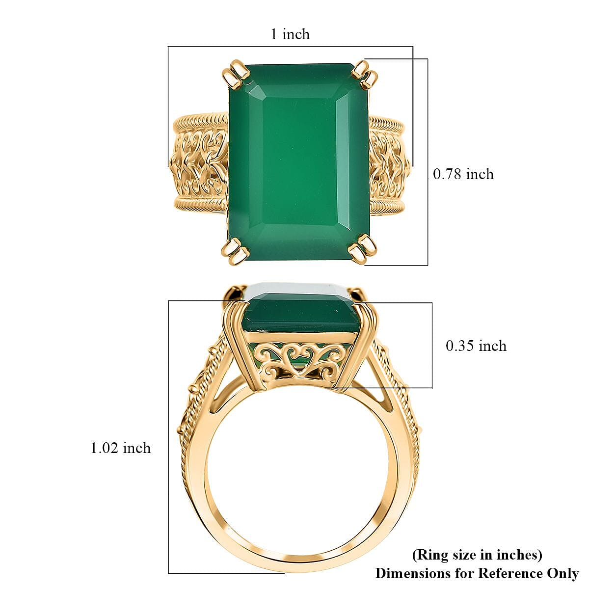 Karis Verde Onyx 12.50 ctw Art Deco Solitaire Ring 18K YG Plated (Size 8.0) image number 5