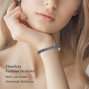 Luxuriant Lab Grown Blue Diamond (IR) SI 5.00 ctw Art Deco Bracelet in Rhodium Over Sterling Silver (6.50 In)