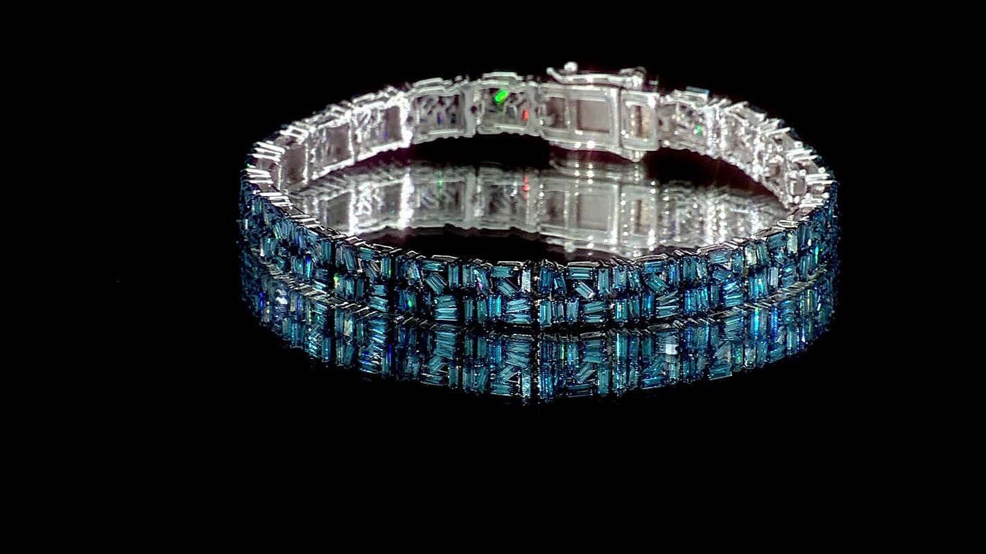Luxuriant Lab Grown Blue Diamond (IR) SI 5.00 ctw Art Deco Bracelet in Rhodium Over Sterling Silver (7.25 In)