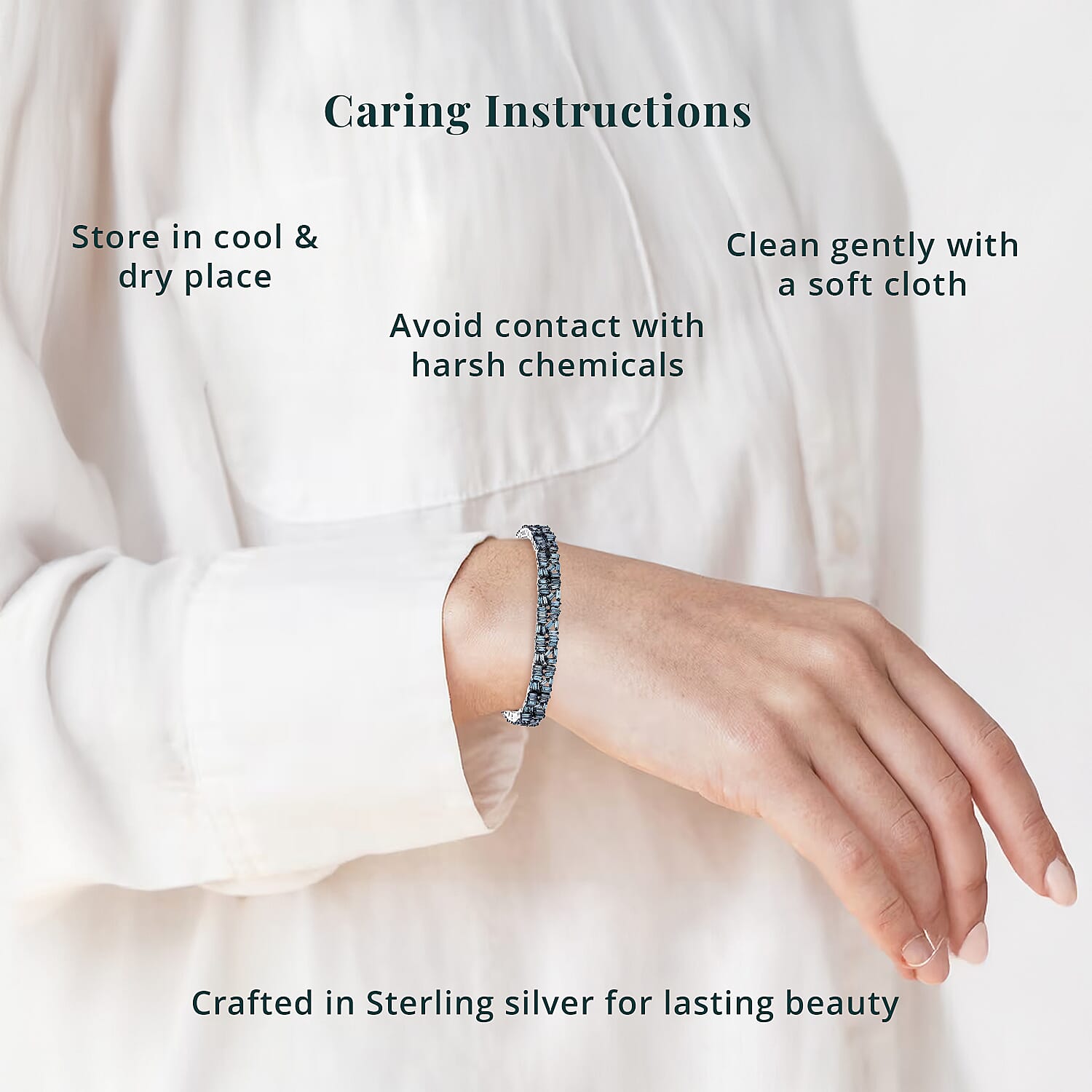 Luxuriant Lab Grown Blue Diamond (IR) SI 5.00 ctw Art Deco Bracelet in Rhodium Over Sterling Silver (6.50 In)