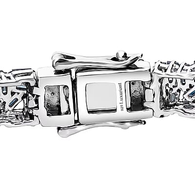 Luxuriant Lab Grown Blue Diamond (IR) SI 5.00 ctw Art Deco Bracelet in Rhodium Over Sterling Silver (6.50 In)
