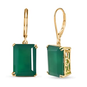 Karis Verde Onyx 13.75 ctw Art Deco Lever Back Earrings in 18K YG Plated and ION Plated YG Stainless Steel 