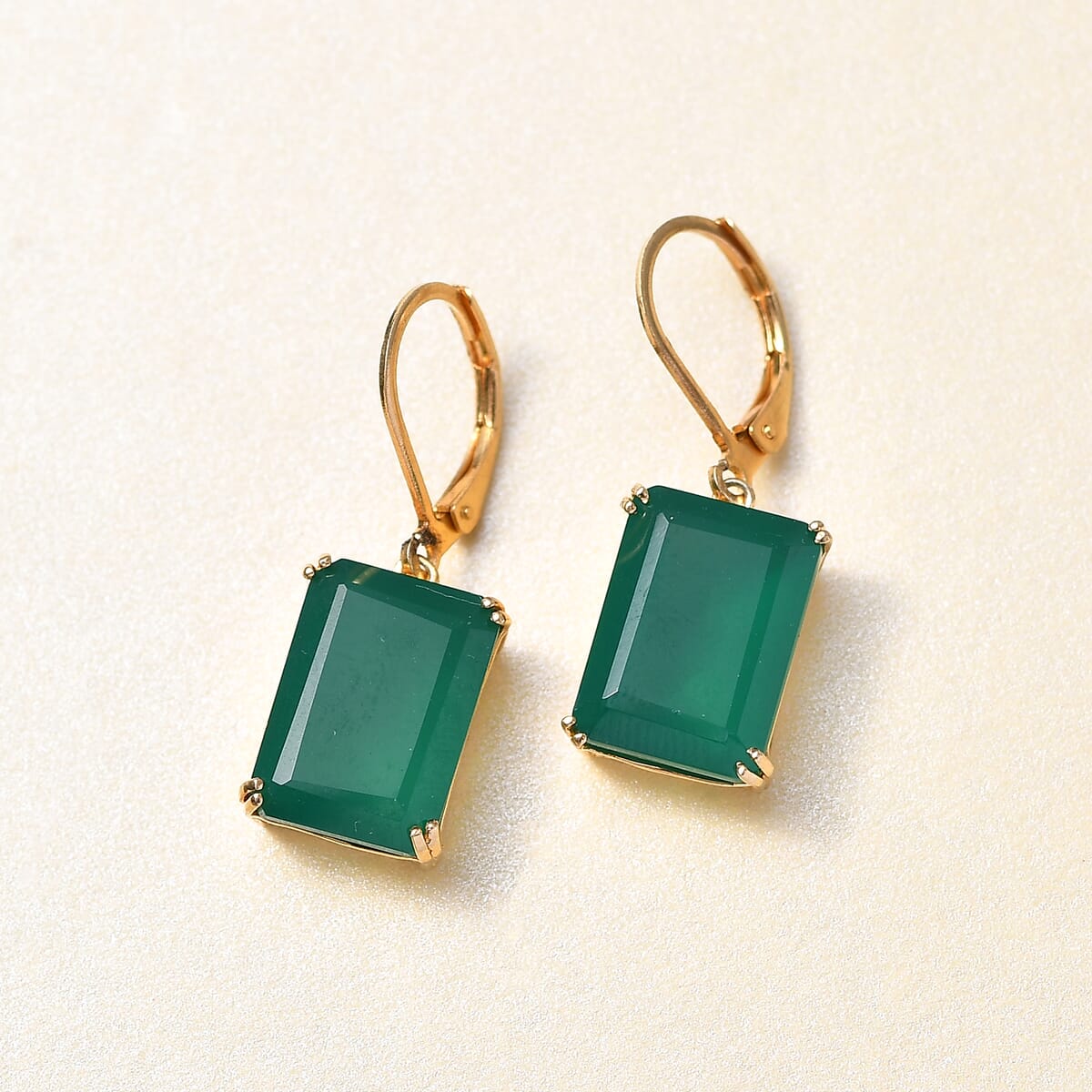 Karis Verde Onyx 13.75 ctw Art Deco Lever Back Earrings in 18K YG Plated and ION Plated YG Stainless Steel  image number 1