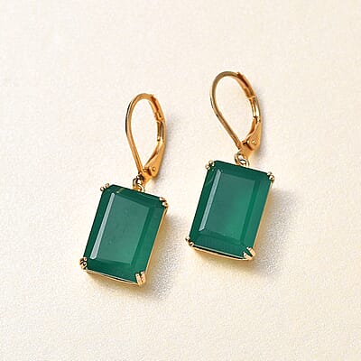 Karis Verde Onyx 13.75 ctw Art Deco Lever Back Earrings in 18K YG Plated and ION Plated YG Stainless Steel 