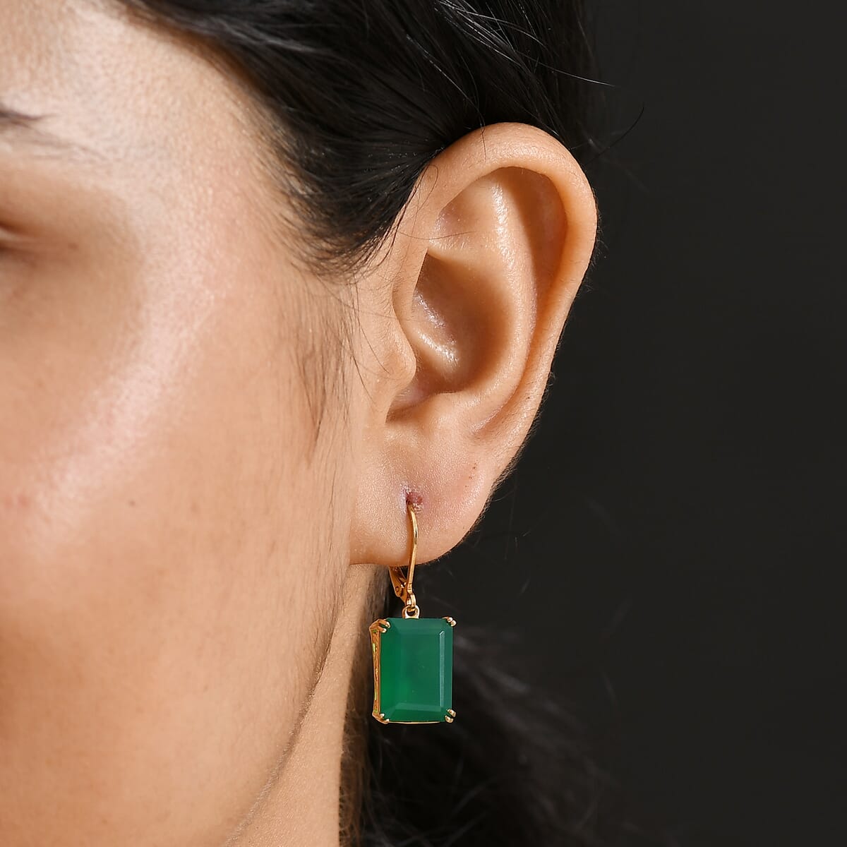 Karis Verde Onyx 13.75 ctw Art Deco Lever Back Earrings in 18K YG Plated and ION Plated YG Stainless Steel  image number 2