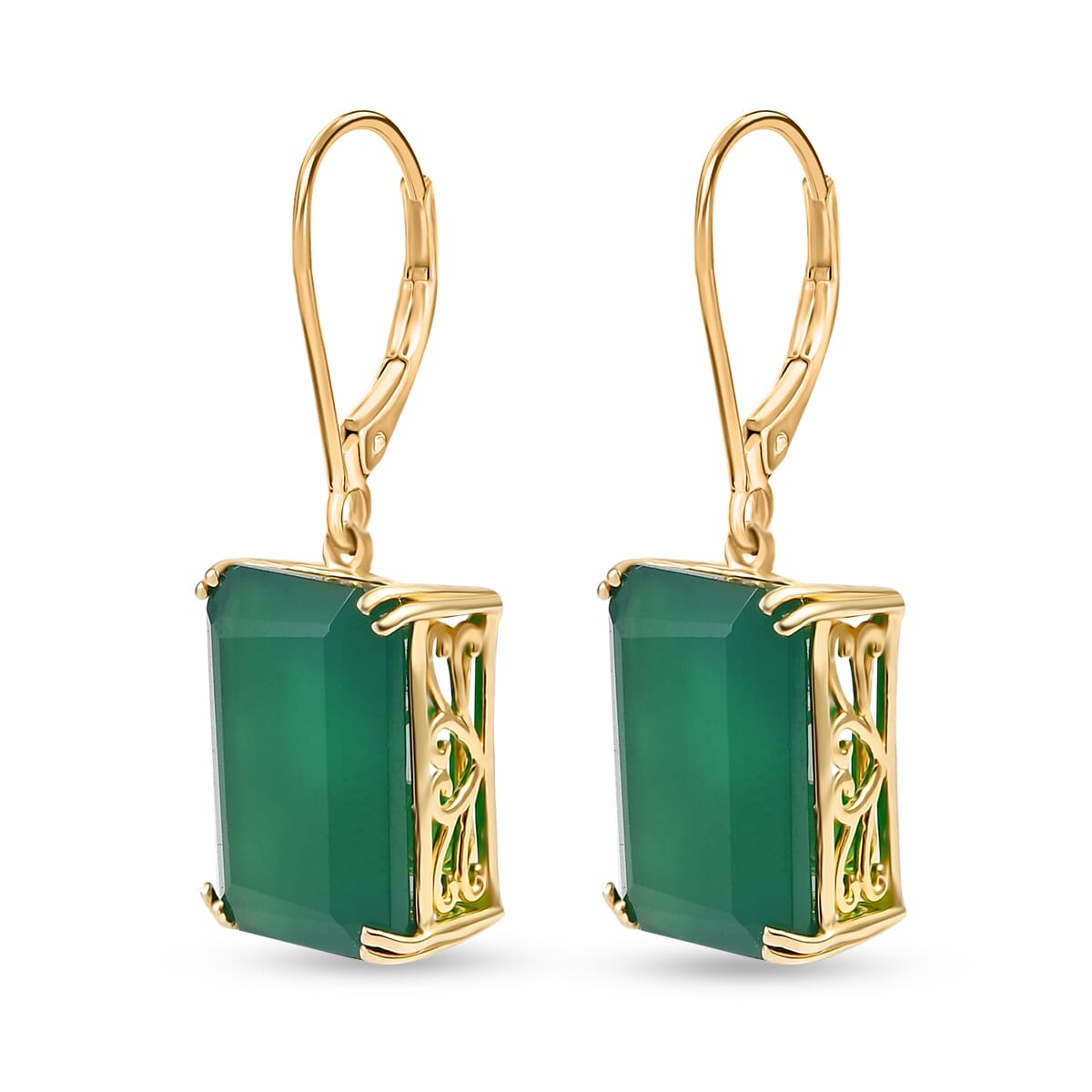 Karis Verde Onyx 13.75 ctw Art Deco Lever Back Earrings in 18K YG Plated and ION Plated YG Stainless Steel  image number 3