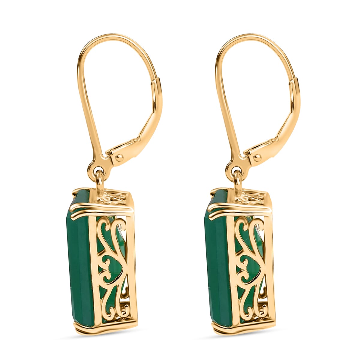 Karis Verde Onyx 13.75 ctw Art Deco Lever Back Earrings in 18K YG Plated and ION Plated YG Stainless Steel  image number 4