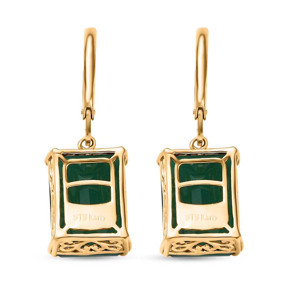 Karis Verde Onyx 13.75 ctw Art Deco Lever Back Earrings in 18K YG Plated and ION Plated YG Stainless Steel  image number 5