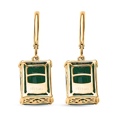 Karis Verde Onyx 13.75 ctw Art Deco Lever Back Earrings in 18K YG Plated and ION Plated YG Stainless Steel 