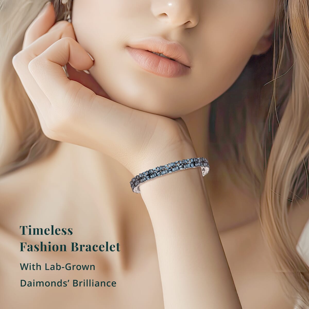 Luxuriant Lab Grown Blue Diamond SI 5.00 ctw Art Deco Bracelet in Rhodium Over Sterling Silver (7.25 In) image number 1