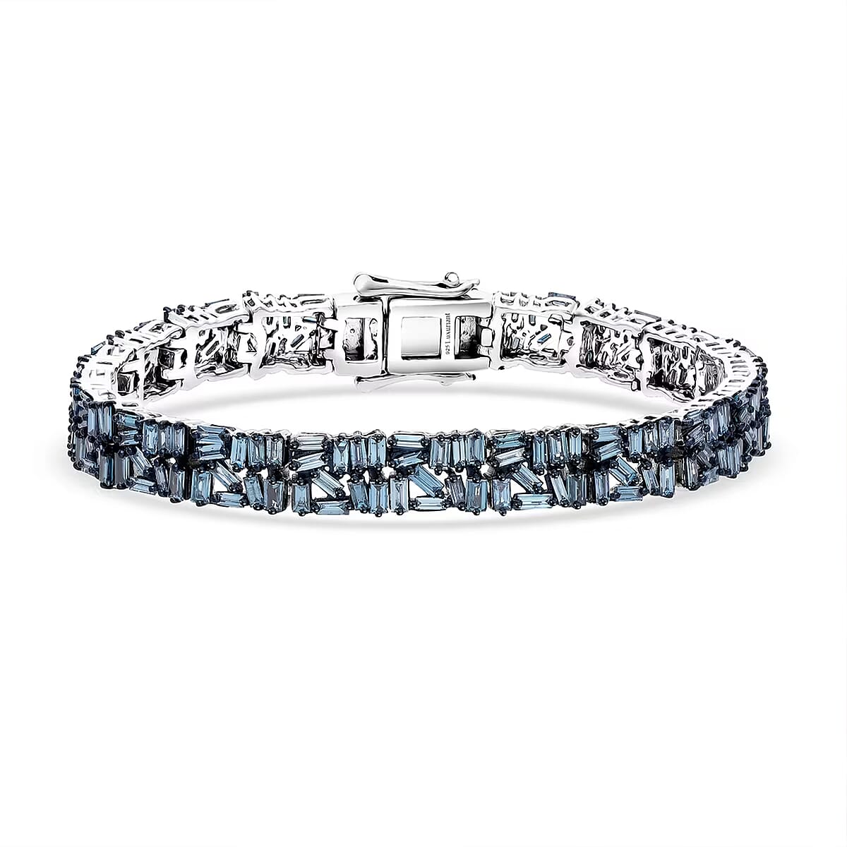 Luxuriant Lab Grown Blue Diamond (IR) SI 5.00 ctw Art Deco Bracelet in Rhodium Over Sterling Silver (8.00 In) image number 0