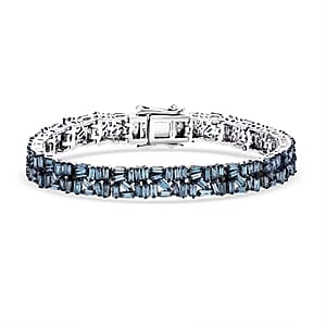 Luxuriant Lab Grown Blue Diamond (IR) SI 5.00 ctw Art Deco Bracelet in Rhodium Over Sterling Silver (8.00 In)