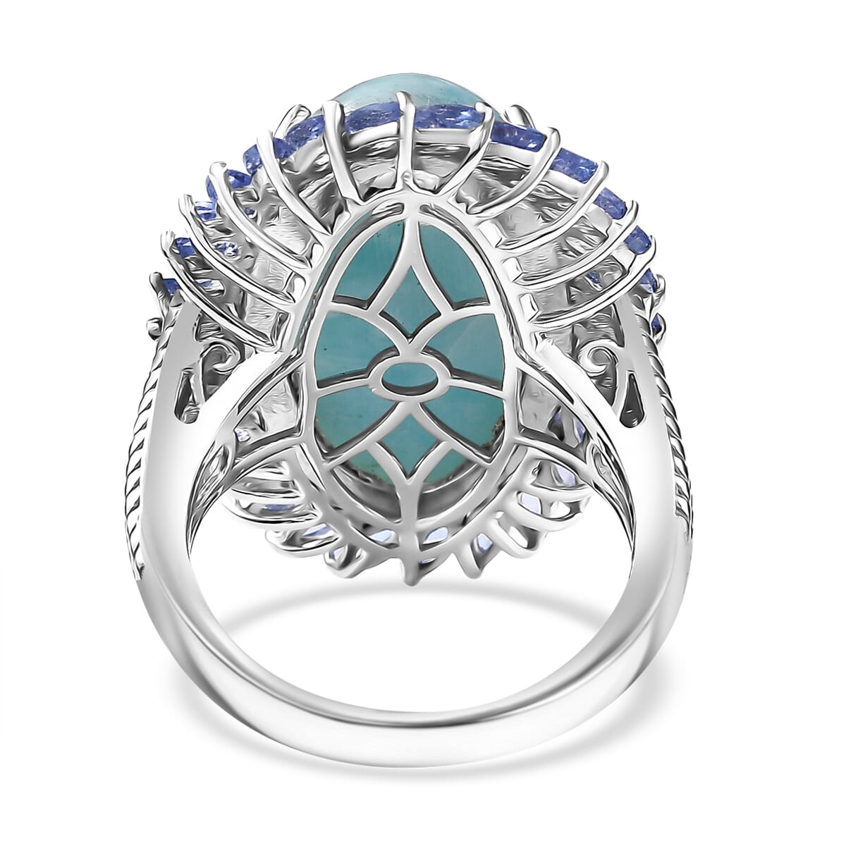Larimar, Tanzanite Ring in Rhodium Over Sterling Silver (Size 10.0) 18.65 ctw image number 4