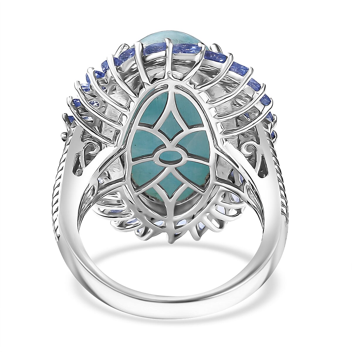 D'Joy Larimar and Tanzanite 18.65 ctw Ocean Waves Ring in Rhodium Over Sterling Silver (Size 6.0) image number 4