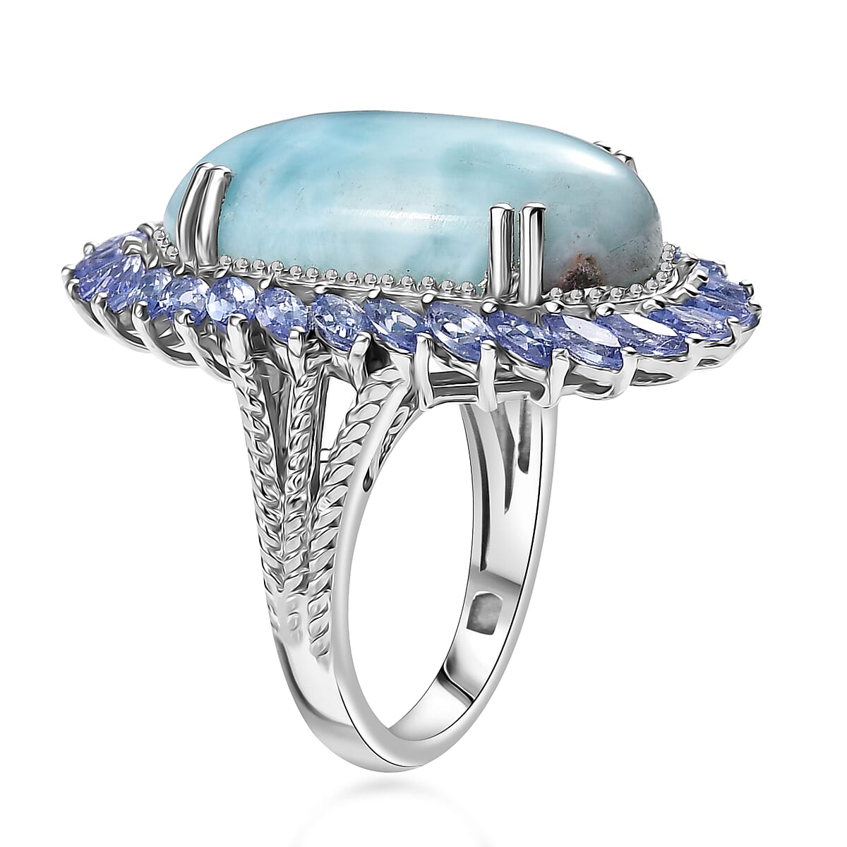 D'Joy Larimar and Tanzanite 18.65 ctw Ocean Waves Ring in Rhodium Over Sterling Silver (Size 9.0) image number 3