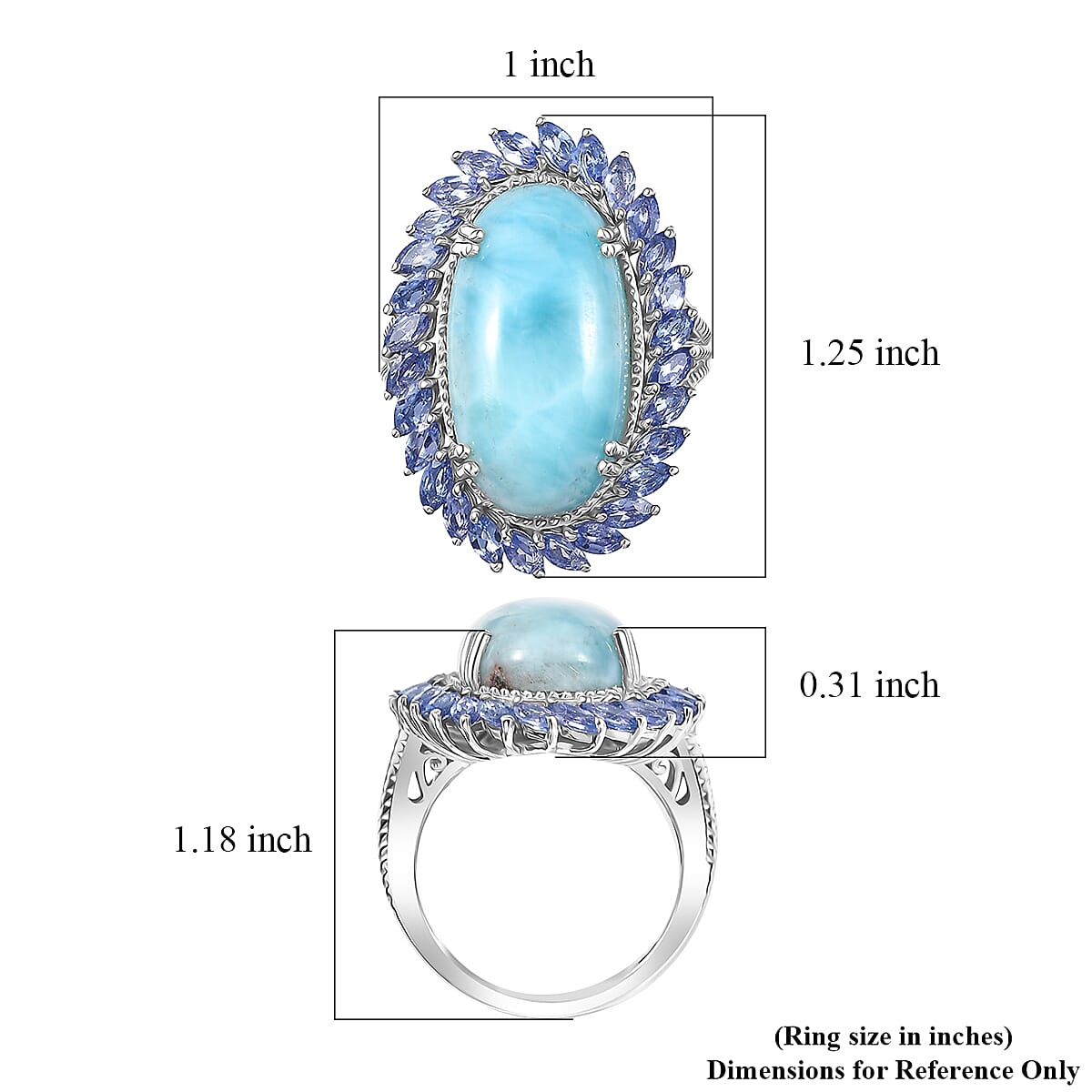 D'Joy Larimar and Tanzanite 18.65 ctw Ocean Waves Ring in Rhodium Over Sterling Silver (Size 9.0) image number 5
