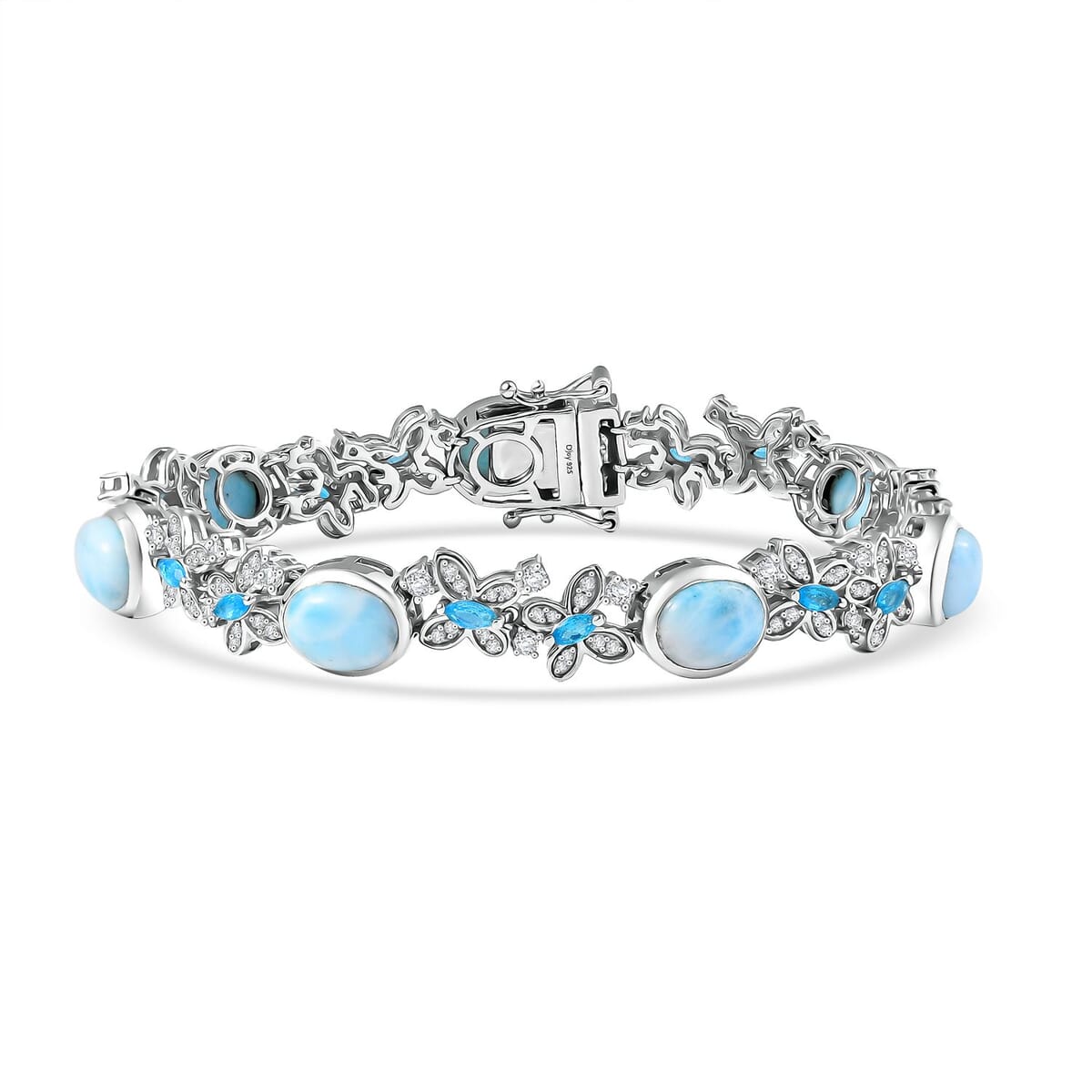 D'Joy Premium Larimar, Multi Gemstone 18.50 ctw Wings of The Sea Bracelet in Rhodium Over Sterling Silve (7.25 In) image number 0