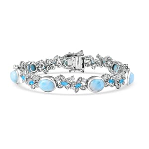 D'Joy Premium Larimar, Multi Gemstone 18.50 ctw Wings of The Sea Bracelet in Rhodium Over Sterling Silve (7.25 In)