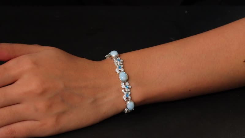 Premium Larimar, Multi Gemstone 18.50 ctw Bracelet in Rhodium Over Sterling Silve (7.25 In)