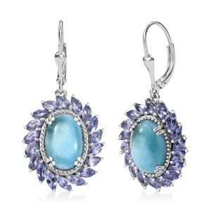 D'Joy Larimar and Tanzanite 10.80 ctw Ocean Waves Earrings in Rhodium Over Sterling Silver