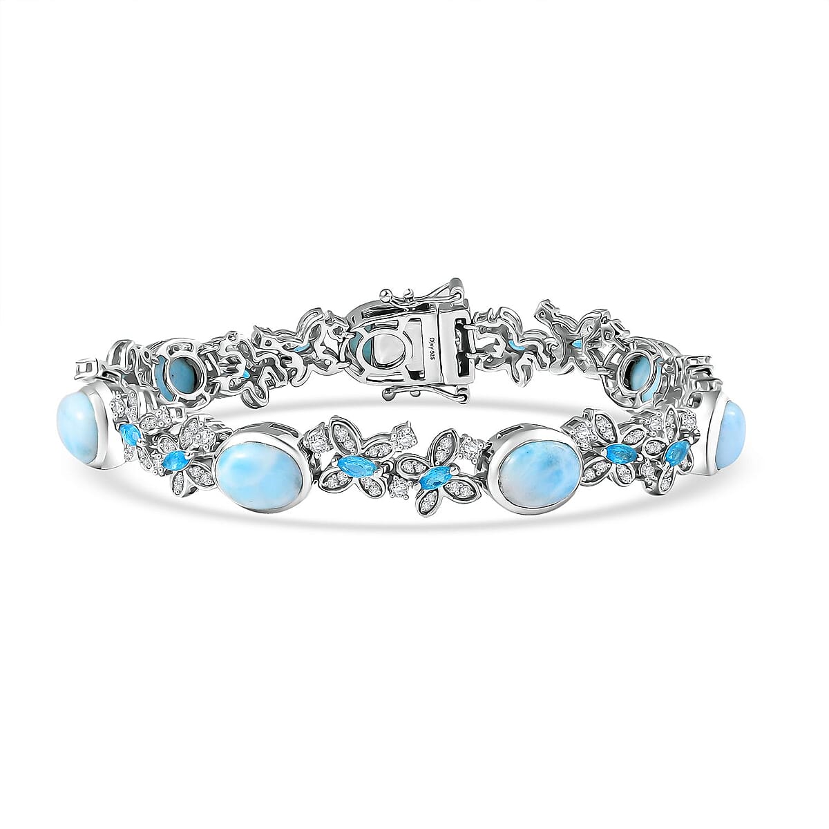 D'Joy Premium Larimar and Multi Gemstone 20.15 ctw Wings of The Sea Bracelet in Rhodium Over Sterling Silver (8.00 In) image number 0