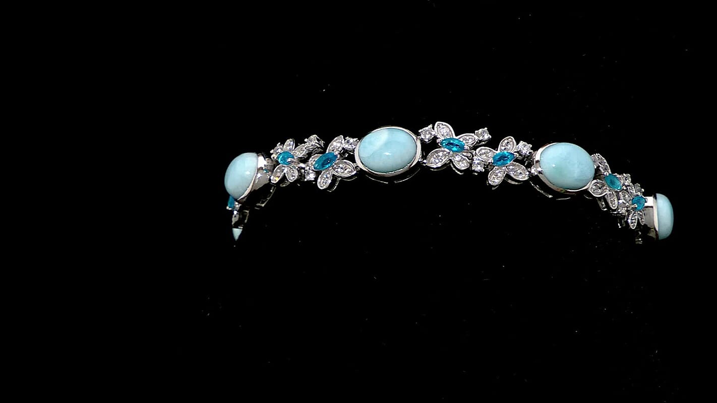 Premium Larimar, Multi Gemstone 18.50 ctw Bracelet in Rhodium Over Sterling Silve (7.25 In)