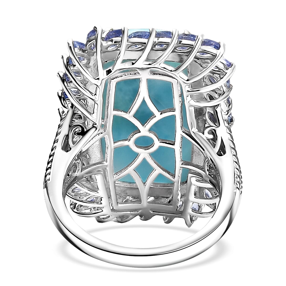 D'Joy Larimar and Tanzanite 20.80 ctw Ocean Waves Ring in Rhodium Over Sterling Silver (Size 10.0) image number 4