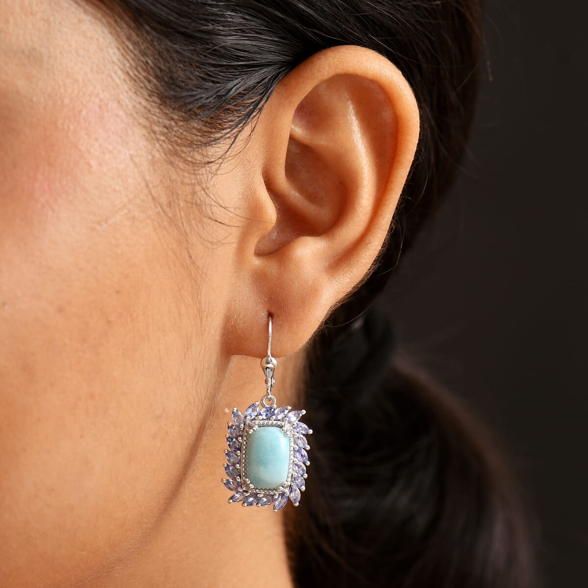D'Joy Larimar and Tanzanite 13.00 ctw Ocean Waves Earrings in Rhodium Over Sterling Silver image number 2