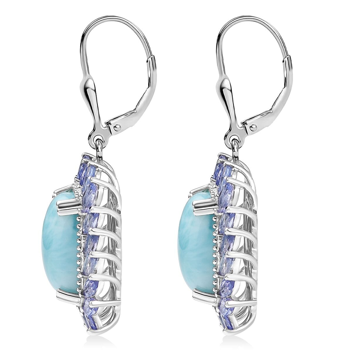 D'Joy Larimar and Tanzanite 13.00 ctw Ocean Waves Earrings in Rhodium Over Sterling Silver image number 3