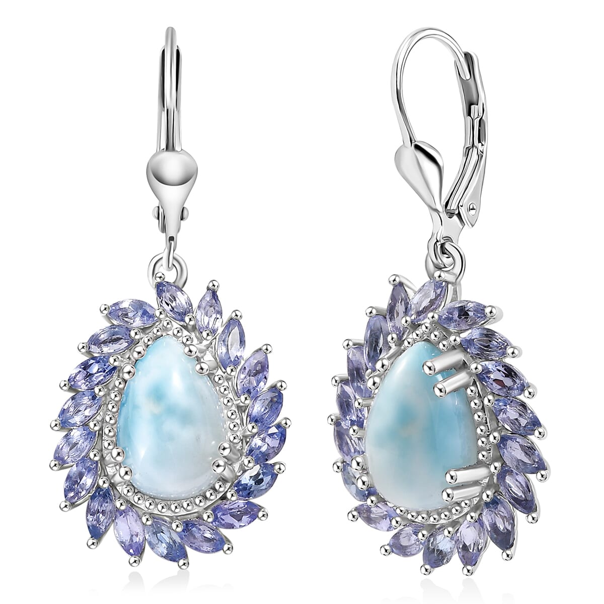 D'Joy Larimar and Tanzanite 9.90 ctw Ocean Waves Earrings in Rhodium Over Sterling Silver image number 0