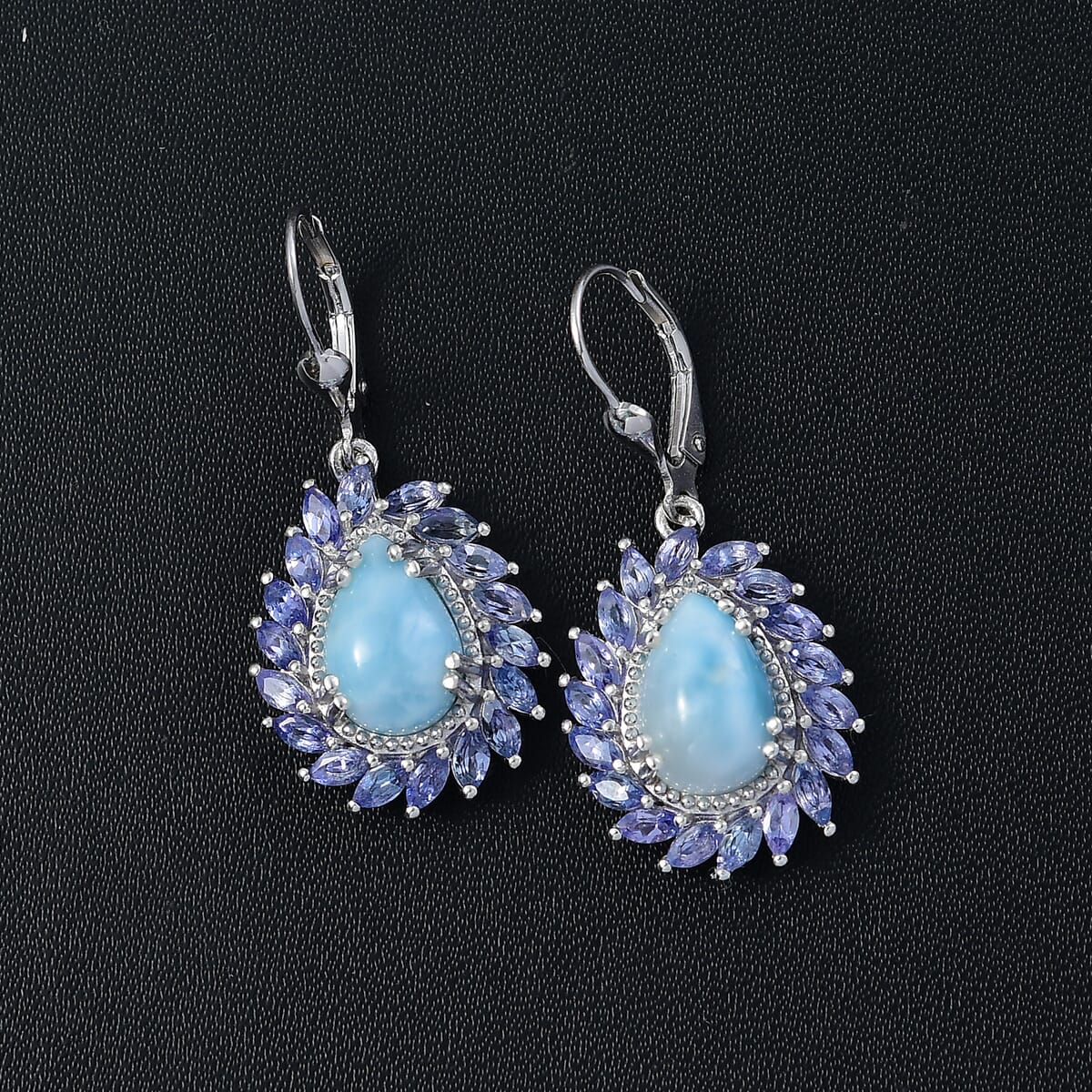 D'Joy Larimar and Tanzanite 9.90 ctw Ocean Waves Earrings in Rhodium Over Sterling Silver image number 1