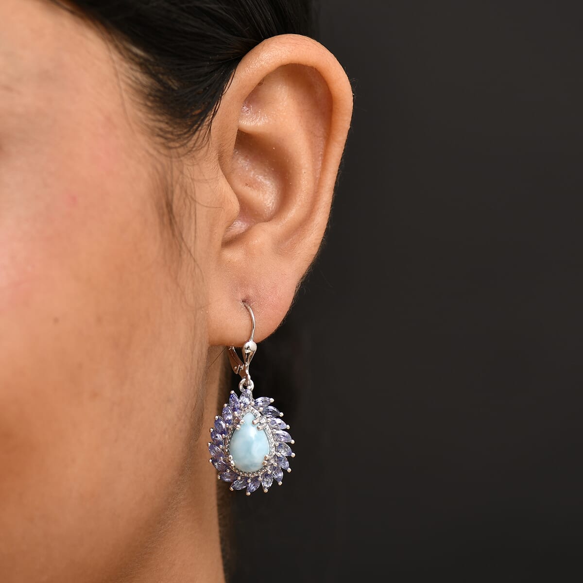 D'Joy Larimar and Tanzanite 9.90 ctw Ocean Waves Earrings in Rhodium Over Sterling Silver image number 2